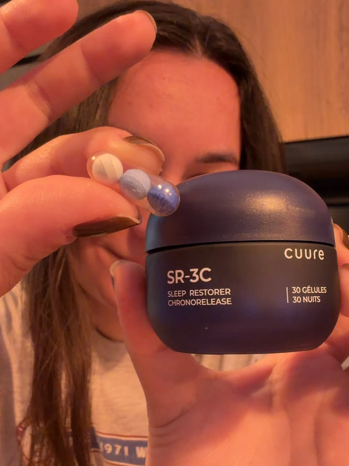 J'ai testé SR-3C de Cuure pour mon sommeil : mon avis complet 5 emilie avec la gellule sr3C avant de la prendre