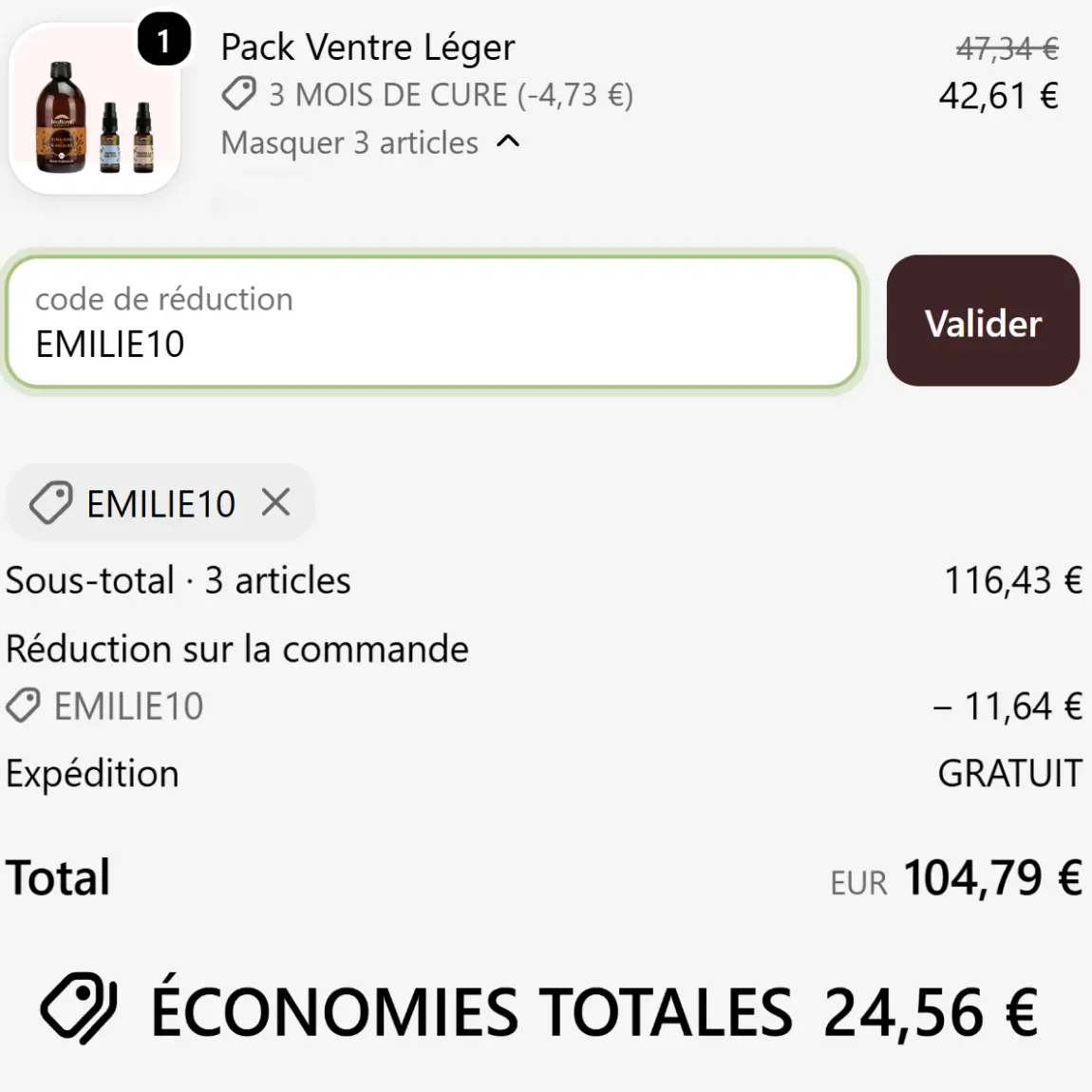 Code Promo Biofloral EMILIE10 : 10% OFFERTS sur toute la boutique 2 Code promo Biofloral EMILIE10 testé au panier de la boutique officielle