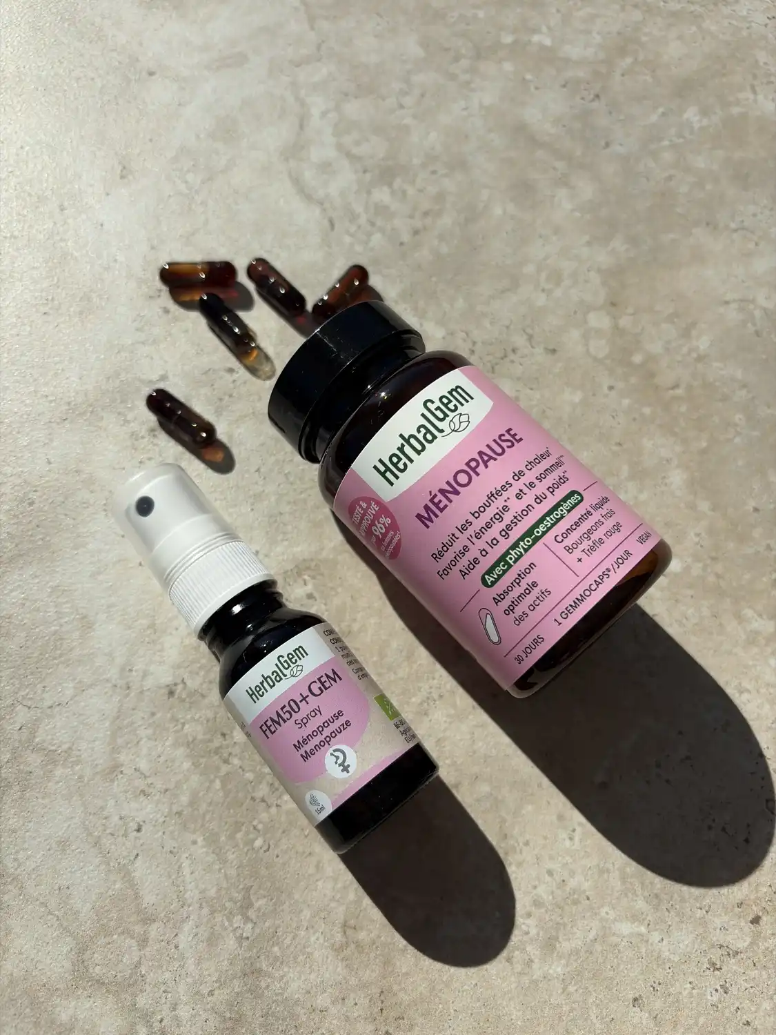 J'ai testé Herbalgem : mon avis sur ménopause FEM50+ et les bourgeons 4 Le duo ménopause Herbalgem FEM50+ spray et Gemmocaps Ménopause testé par ma mère