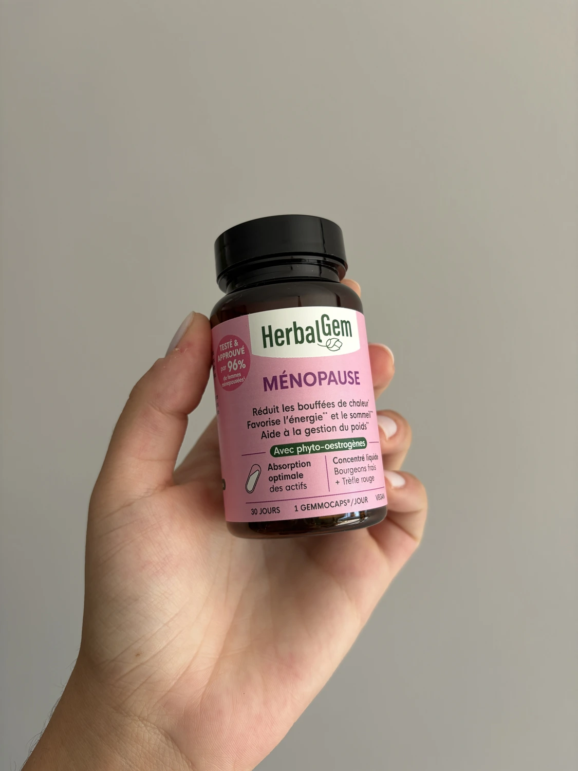 J'ai testé Herbalgem : mon avis sur ménopause FEM50+ et les bourgeons 6 Flacon de compléments Gemmocaps Ménopause Herbalgem 30 gélules