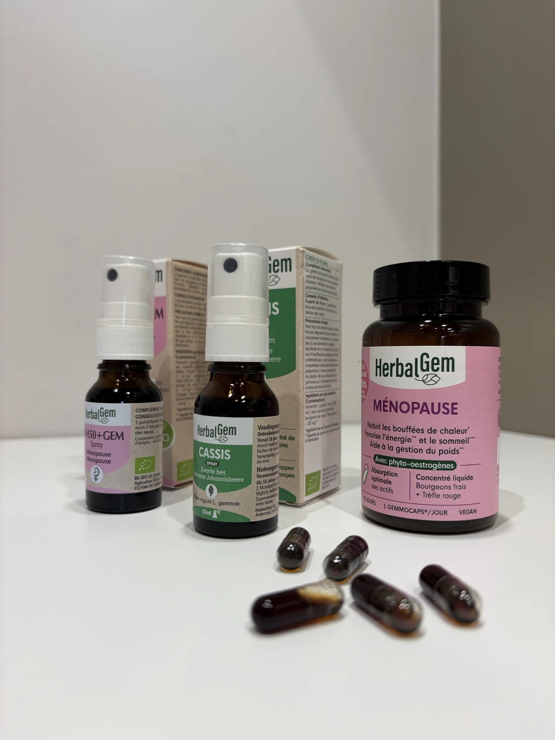 J'ai testé Herbalgem : mon avis sur ménopause FEM50+ et les bourgeons 2 les trois produits herbalgem de ce test emilie
